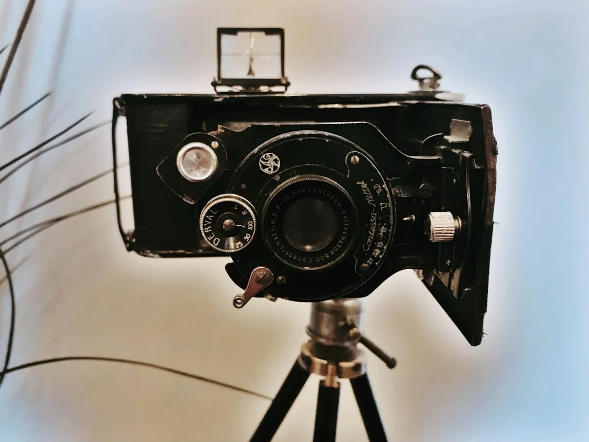 Vintage film camera in moody black and white