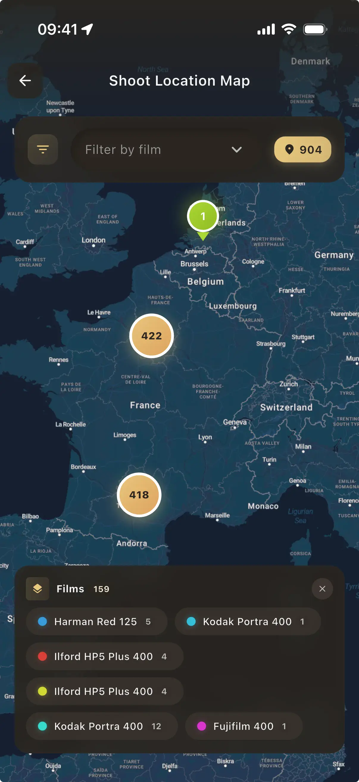 Rollify location map view - GPS coordinates and shooting spots for your analog photographs